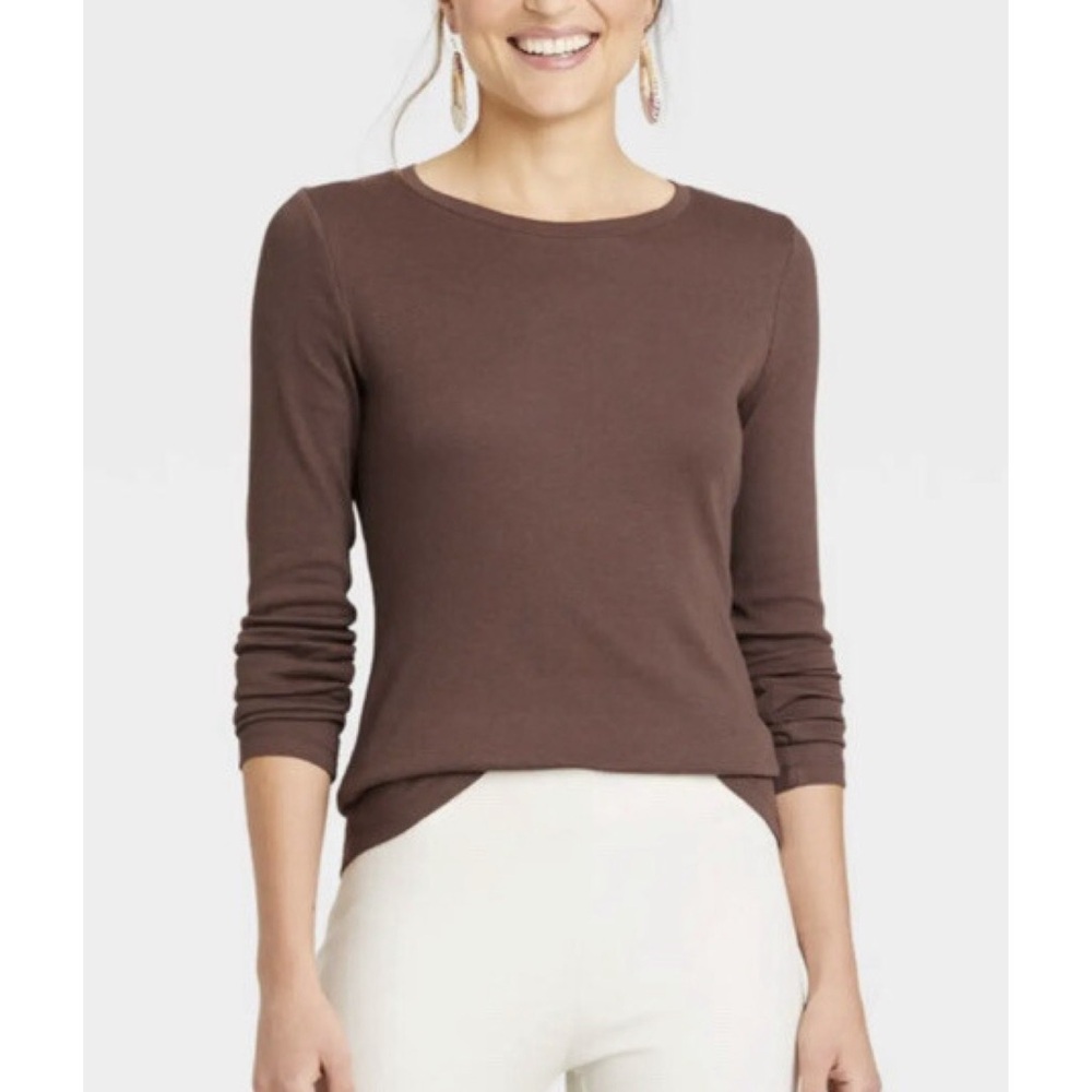 A New Day Brown Women’s Slim Fit Long Sleeve Ribbed top